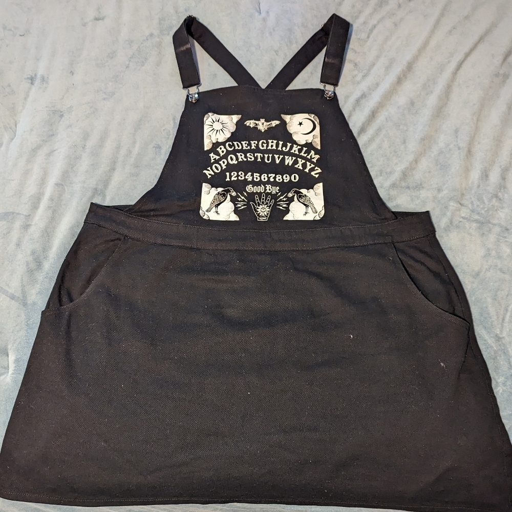 Hot Topic Black Denim Plus Size Ouija Board Jumper Overalls